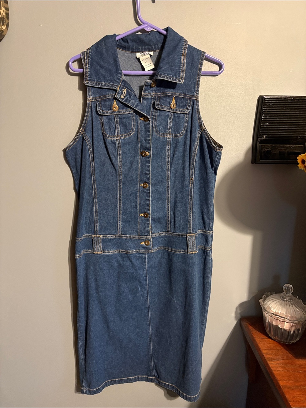 Monroe & Main Dark Blue Denim Button-Front Sleeveless Dress